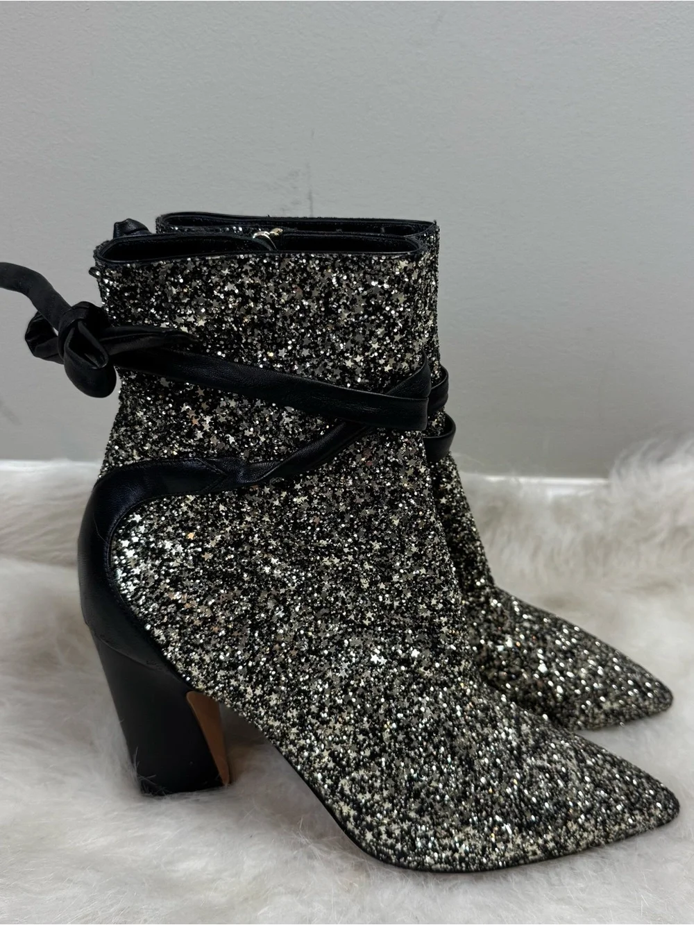 Jimmy Choo Henrietta Glitter Leather Wrap Tie Boots 39